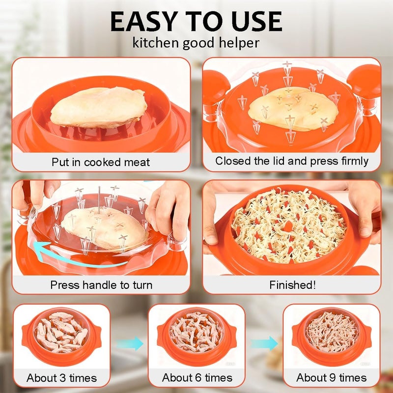 KicthMap Chicken Shredder Tool Twist 9.84in Large Chicken Shredder with Clip Visible Meat Shredde Machine BPA Free Ergonomic Handle Manual Meat Suitable for Chickens Pork Beef ect (Orange) - Image 3